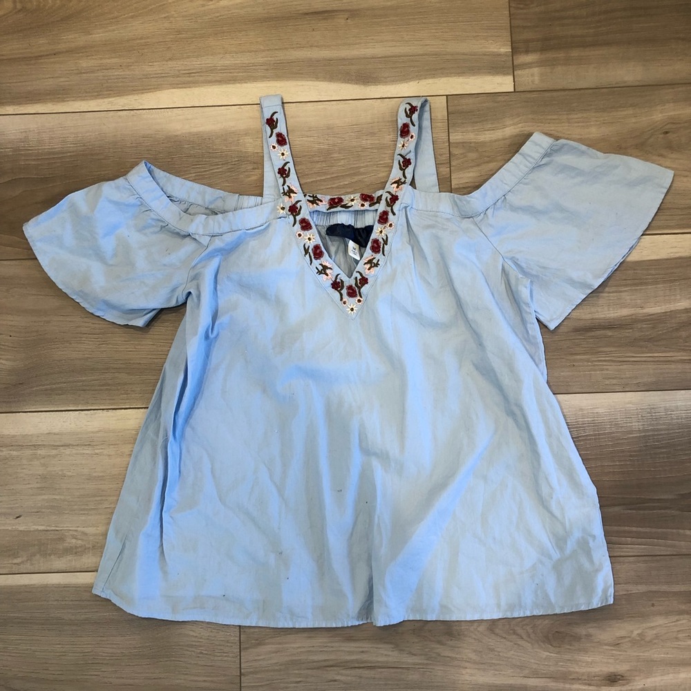 Cold Shoulder Embroidered Floral Blouse